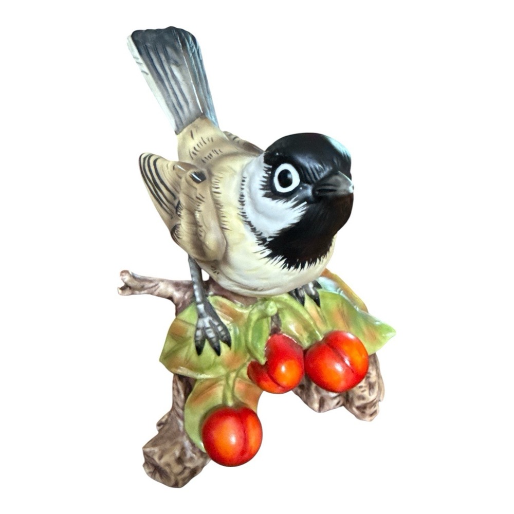Classic Treasures Porcelain Chicadee Bird Figurine Perched On Cherry‎ Tree Limb